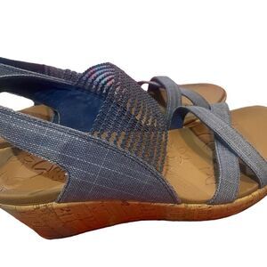 Skechers Beverlee High Tea Womens Blue Luxe Foam Cork Wedge Sandals Size 7 M